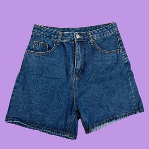 Medium wash high waisted dad jean shorts